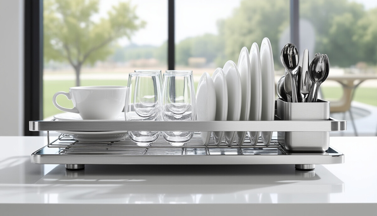 égouttoir à vaisselle a tempo alessi en acier inoxydable, design moderne et compact de 36,5 cm, idéal pour un séchage efficace et une cuisine élégante.