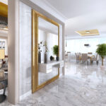 Luxurious Art-Deco entrance hall with a large designer mirror.